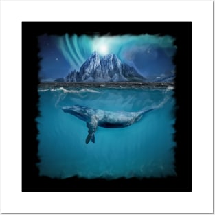 Humpback Whale And Northern Lights Posters and Art